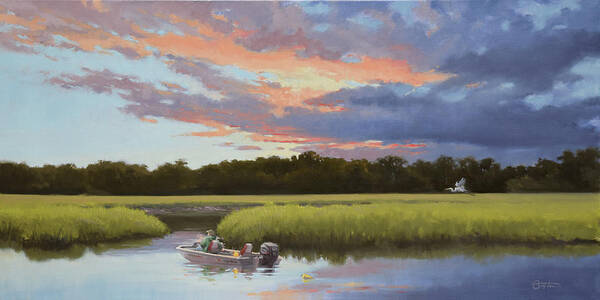 Crabbing Poster featuring the painting Crabbing on Fishing Creek by Todd Baxter