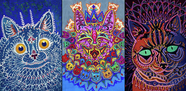 Louis Wain Psychedelic Cat Prints Set of 4 Cat Posters 