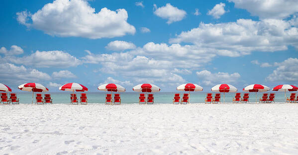 Pictures Of Destin Florida Beaches Poster featuring the photograph Destin, Florida Red Beach Umbrellas by Robert Bellomy