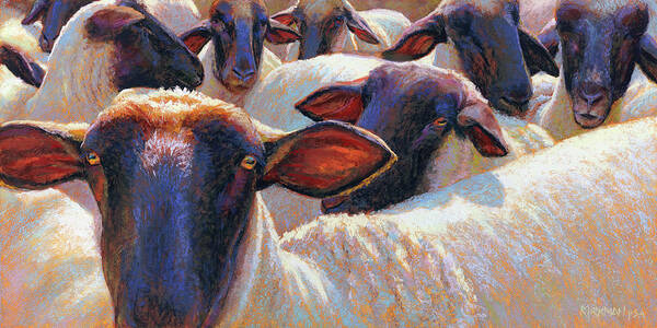 Sheep Poster featuring the pastel Eight or Nine Sheep by Rita Kirkman