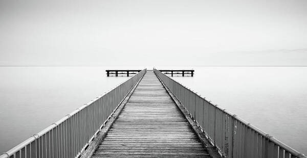 Seascape Poster featuring the photograph Empty Pier, Minimal seascape by Michalakis Ppalis