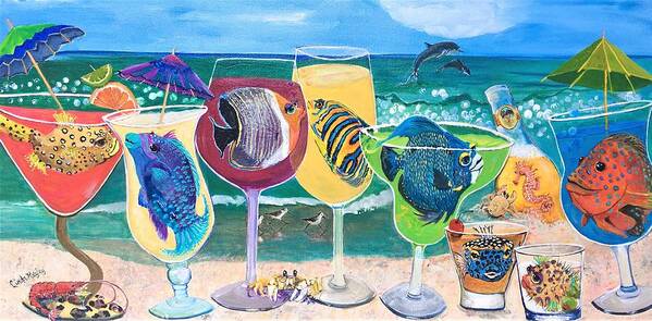 Beach Party Poster featuring the painting Fintastic Beach Party by Linda Kegley
