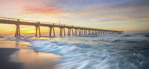 Pier Poster featuring the photograph Fishing Pier Navarre Beach Florida Sunrise Panorama by Jordan Hill