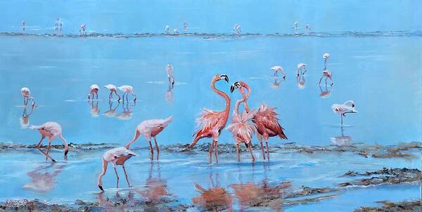 Flamingos Poster featuring the painting Flamingo Sushi Bar by Judy Rixom