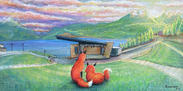 Dillon Poster featuring the painting Foxes at Lake Dillon Amphitheater by David Sockrider