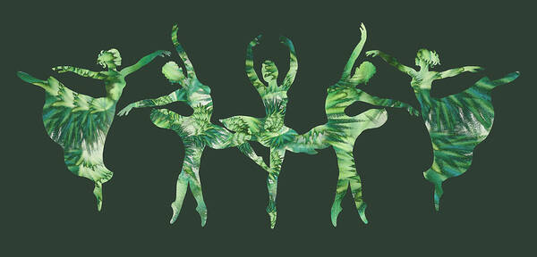 Ballerina Poster featuring the painting Gorgeous Move Of Moss Green Watercolor Ballerinas Silhouette by Irina Sztukowski