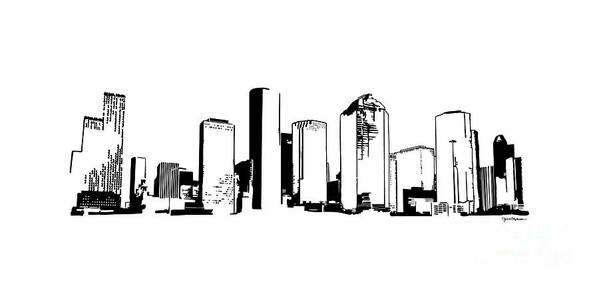 Jan M Stephenson Designs Poster featuring the digital art Houston, Texas Skyline, Black - Line Art by Jan M Stephenson