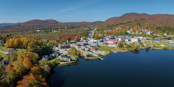 Landscape Poster featuring the photograph Island Pond, Vermont Fall Panorama - October 2023 by John Rowe