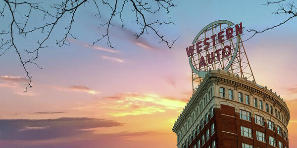 Western Auto Building Poster featuring the photograph Kansas City Western Auto Building Panorama by Gregory Ballos