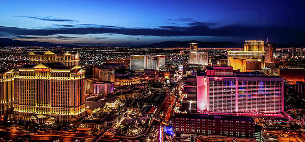 America Poster featuring the photograph Las Vegas strip, HDR at night bird's eye view by Jean-Luc Farges