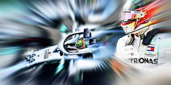 Racing Poster featuring the digital art Lewis Hamilton by Jean-Louis Glineur alias DeVerviers