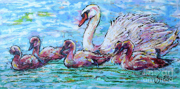  Poster featuring the painting Vigilant White Swan by Jyotika Shroff