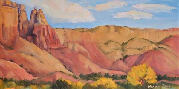 Plein Air Poster featuring the painting Red Hills, Golden Cottonwoods by Marian Berg