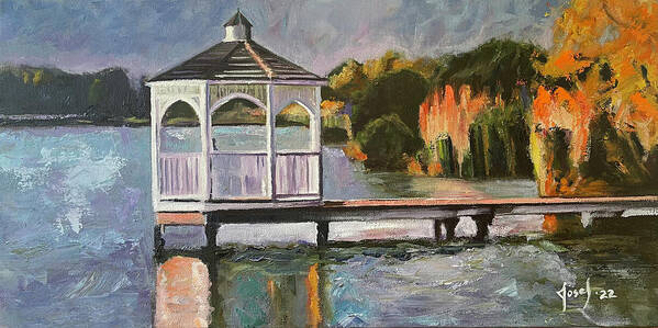 Theartistjosef Poster featuring the painting Silver Lake Gazebo #7 by Josef Kelly