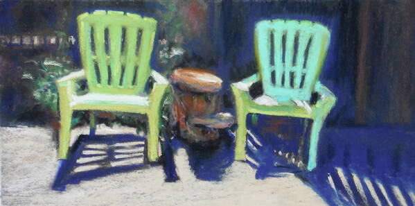 Green Chairs Poster featuring the pastel Sit Awhile by Sandra Lee Scott