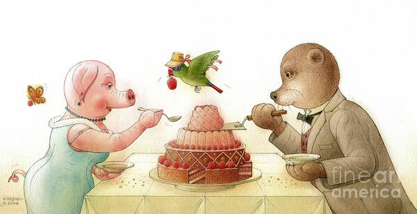 Pig Bear Parrot Cake Straberry Crime Detective Investigation Picture Dinner Party Coffee Tea Evening Poster featuring the drawing The Missing Picture13 by Kestutis Kasparavicius