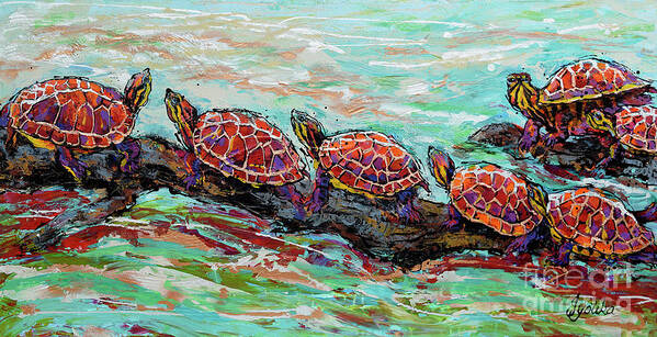 Turtles Poster featuring the painting Basking Turtles by Jyotika Shroff