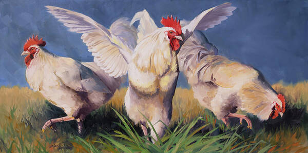 Roosters Poster featuring the painting White Roosters by Jordan Henderson