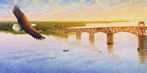 Virginia Poster featuring the painting York River Bridge - Eagle by Guy Crittenden