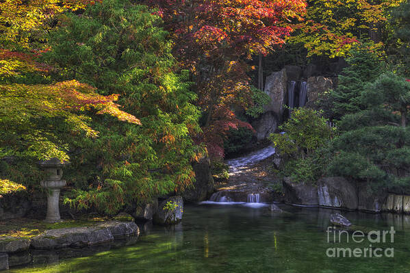 Autumn Poster featuring the photograph Nishinomiya Japanese Garden - Waterfall by Mark Kiver