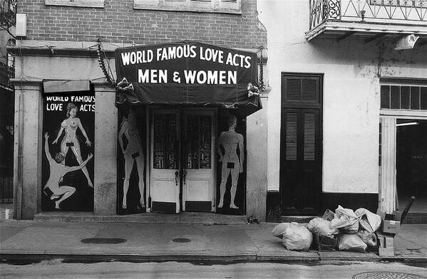 World Famous Love Acts French Quarter New Orleans Louisiana 1976-2012 Black And White Poster featuring the photograph World Famous Love Acts French Quarter New Orleans Louisiana 1976-2012 #1 by David Lee Guss