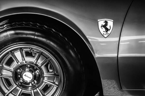 1971 Ferrari Dino Gt Wheel Emblem Poster featuring the photograph 1971 Ferrari Dino GT Wheel Emblem -027c by Jill Reger