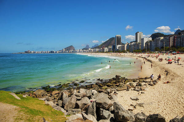 Water's Edge Poster featuring the photograph Aereal View Of Copacabana Beach In Rio #1 by Gonzalo Azumendi