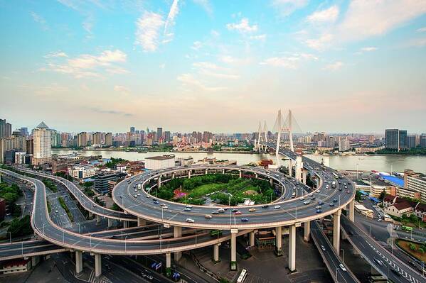 Chinese Culture Poster featuring the photograph Aerial View Of Nanpu Bridge #1 by Fei Yang