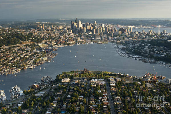 Elliott Bay Poster featuring the photograph Aerial view of Seattle #1 by Jim Corwin