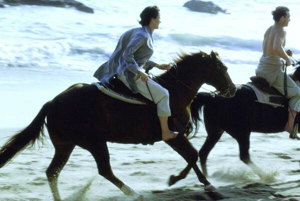 Actress Poster featuring the photograph Andie Macdowell And Paul Qualley Riding Horses #1 by Arthur Elgort