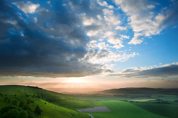 Landscape Poster featuring the photograph Beautiful English countryside landscape over rolling hills #1 by Matthew Gibson