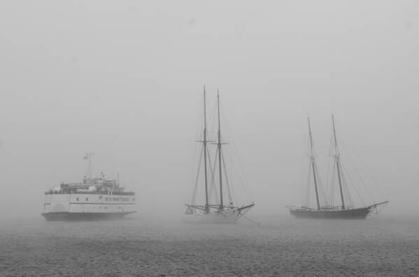 Marthas Vineyard Poster featuring the photograph Boats in Fog #1 by Steve Myrick