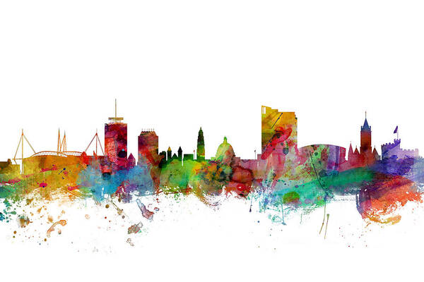 City Poster featuring the digital art Cardiff Wales Skyline #1 by Michael Tompsett
