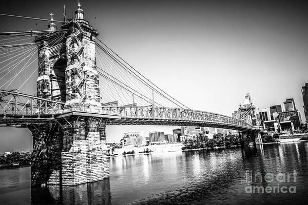 2012 Poster featuring the photograph Cincinnati Roebling Bridge Black and White Picture #1 by Paul Velgos