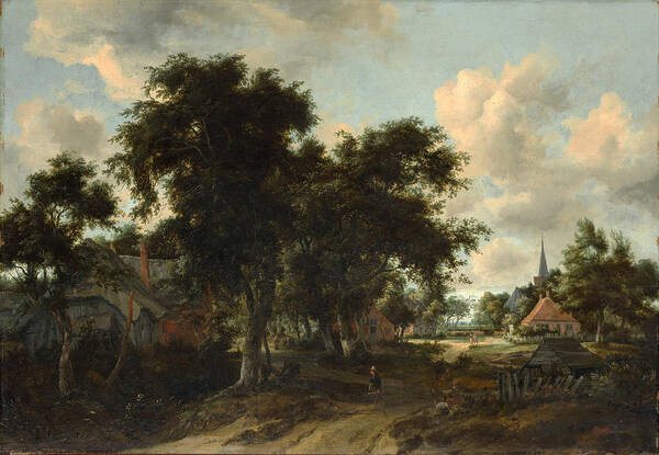 Meindert Hobbema Poster featuring the painting Entrance to a Village #1 by Meindert Hobbema