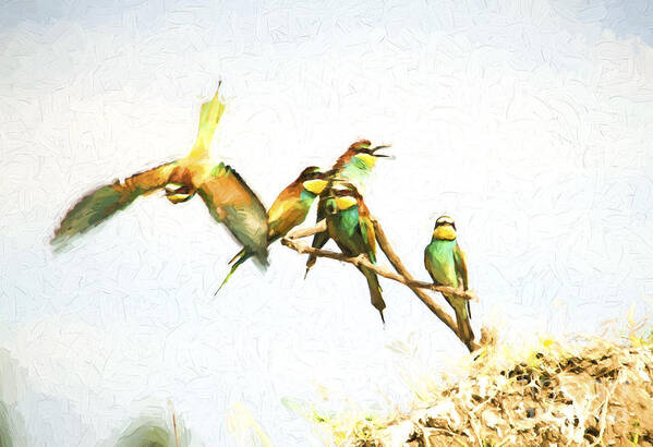 Merops Apiaster Poster featuring the digital art European bee-eaters #1 by Perry Van Munster