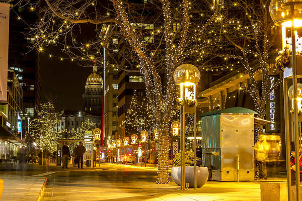 16th Street Mall Poster featuring the photograph Holiday Lights in Denver Colorado #1 by Teri Virbickis