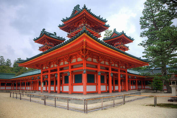 Cloudy Poster featuring the photograph Japan, Kyoto Colorful Shinto Shrine #1 by Jaynes Gallery