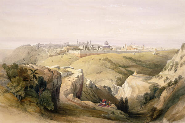 Landscape Poster featuring the drawing Jerusalem From The Mount Of Olives by David Roberts