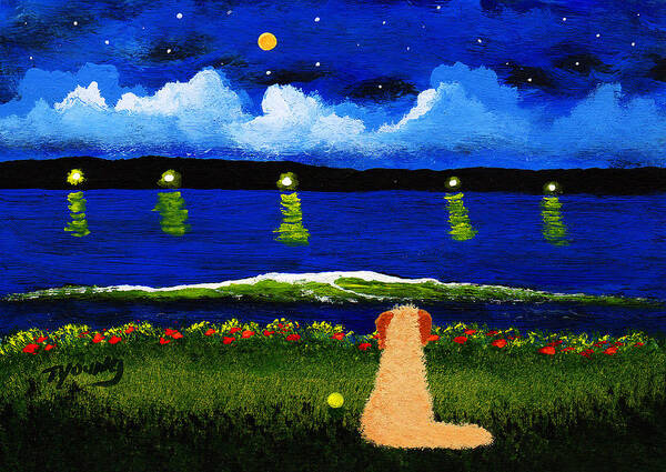 Goldendoodle Poster featuring the painting Lake Lights #1 by Todd Young