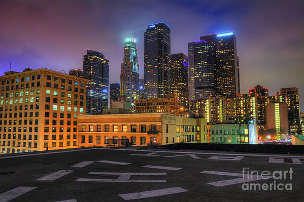 Los Angeles Poster featuring the photograph Los Angeles Skyline At Night by Eddie Yerkish