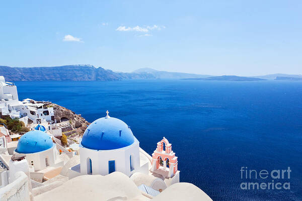 Santorini Poster featuring the photograph Oia town on Santorini island Greece #1 by Michal Bednarek