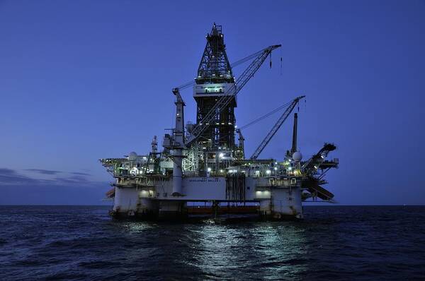 Oil Rig Poster featuring the photograph Oil Rig At Night #2 by Bradford Martin