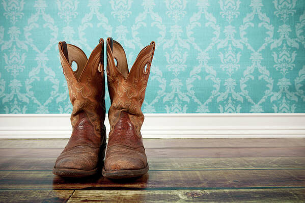 Leather Poster featuring the photograph Pair Of Cowboy Boots #1 by Jorgegonzalez