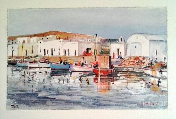 Paros .paros Island.paros Greek Island.naousa Paros.naousa Poster featuring the painting Paros-Naousa #1 by George Siaba