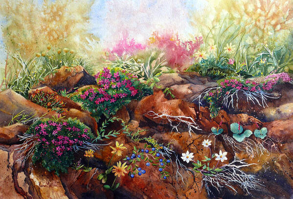 Phlox On The Rocks Poster featuring the painting Phlox on the Rocks by Karen Mattson