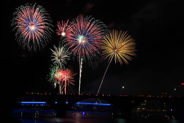 Fireworks Poster featuring the photograph Pops on the River Fireworks #1 by Robert Camp