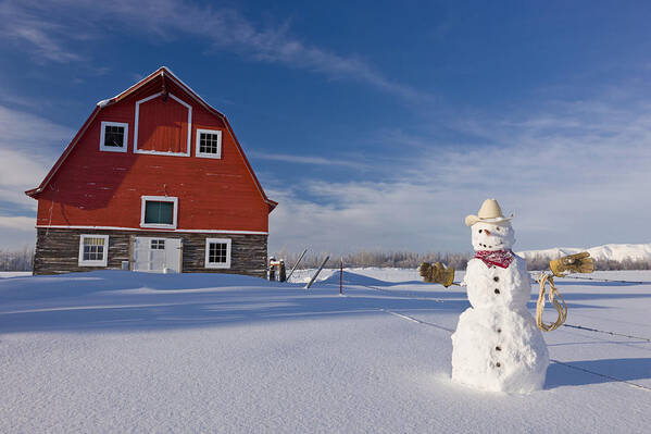 Field Poster featuring the photograph Snowman Dressed Up As A Cowboy Standing #1 by Kevin Smith