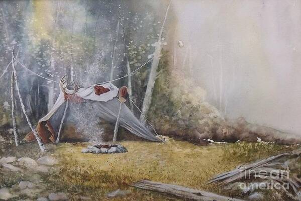 Hunter's Camp Poster featuring the painting Spike Camp #1 by Lynne Parker