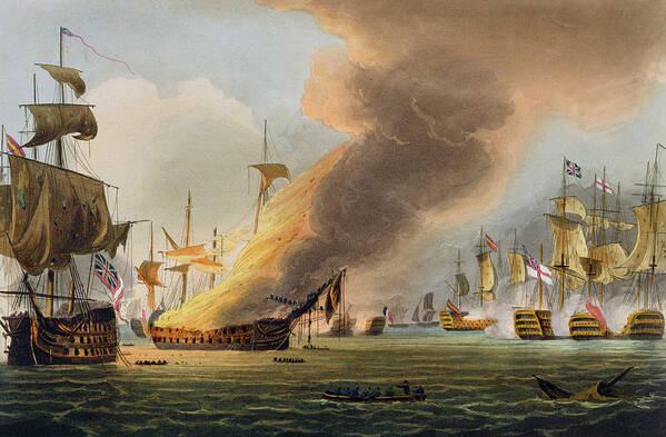 British Poster featuring the painting The Battle of Trafalgar by Thomas Whitcombe